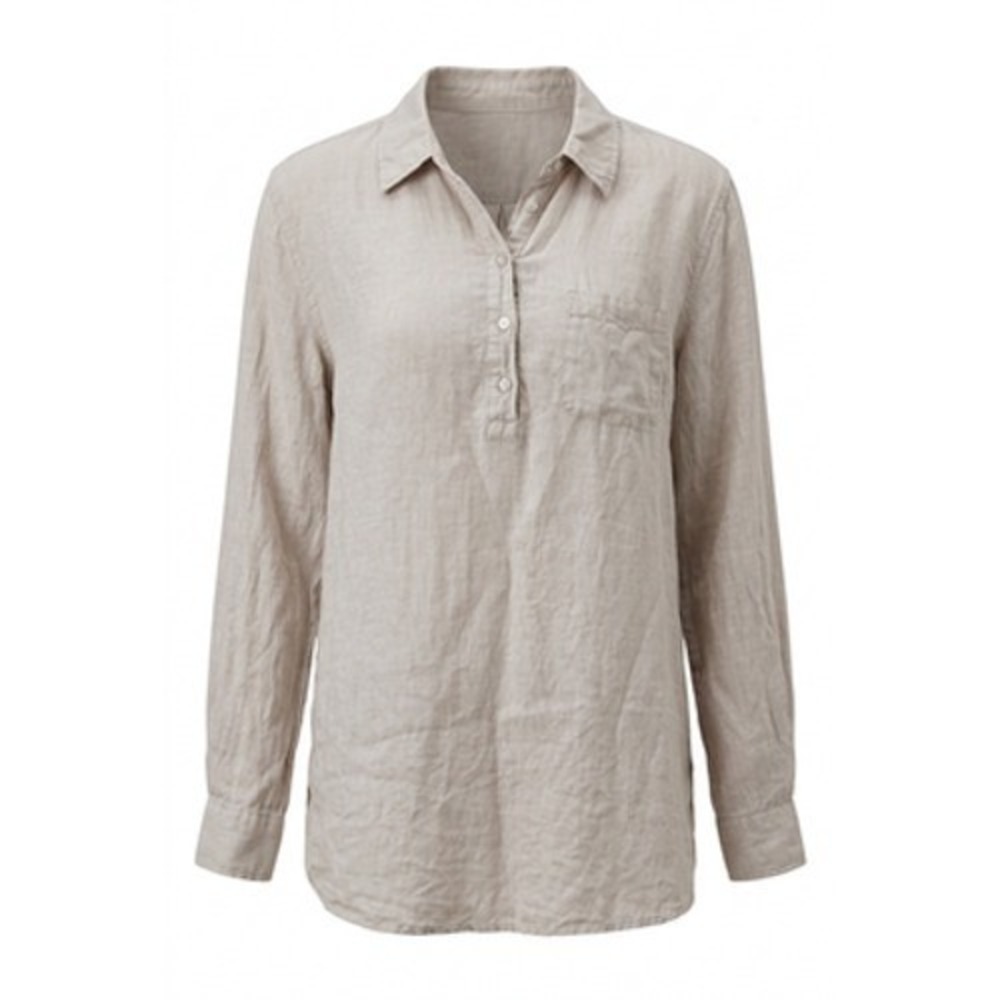 Jones & Co Jones New York Linen Tunic Top Women L Beige Collared Casual Beachy